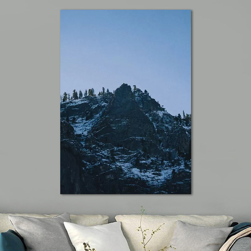 Vivolux | Düsteres Berglandschaft Canvas Wandkunst für das Wohnzimmer, Dunkelblau, Texturierte Oberfläche