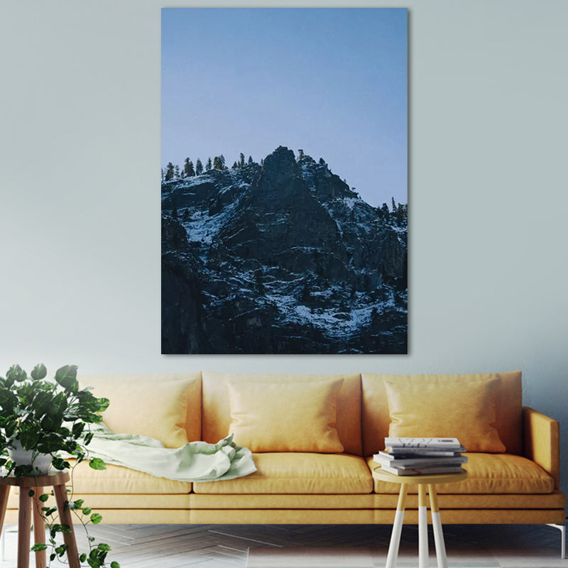 Vivolux | Düsteres Berglandschaft Canvas Wandkunst für das Wohnzimmer, Dunkelblau, Texturierte Oberfläche