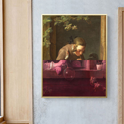 Vivolux | Braunes Schreibmaiden-Leinwand-Ölgemälde Retro Texturierten Wanddekoration für Gästezimmer