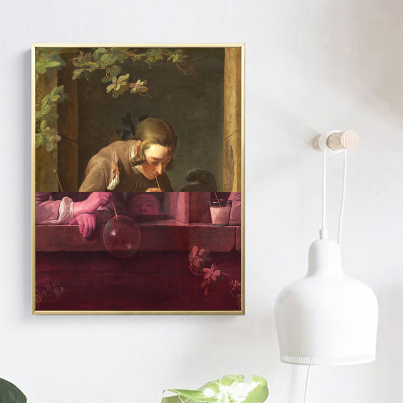 Vivolux | Braunes Schreibmaiden-Leinwand-Ölgemälde Retro Texturierten Wanddekoration für Gästezimmer