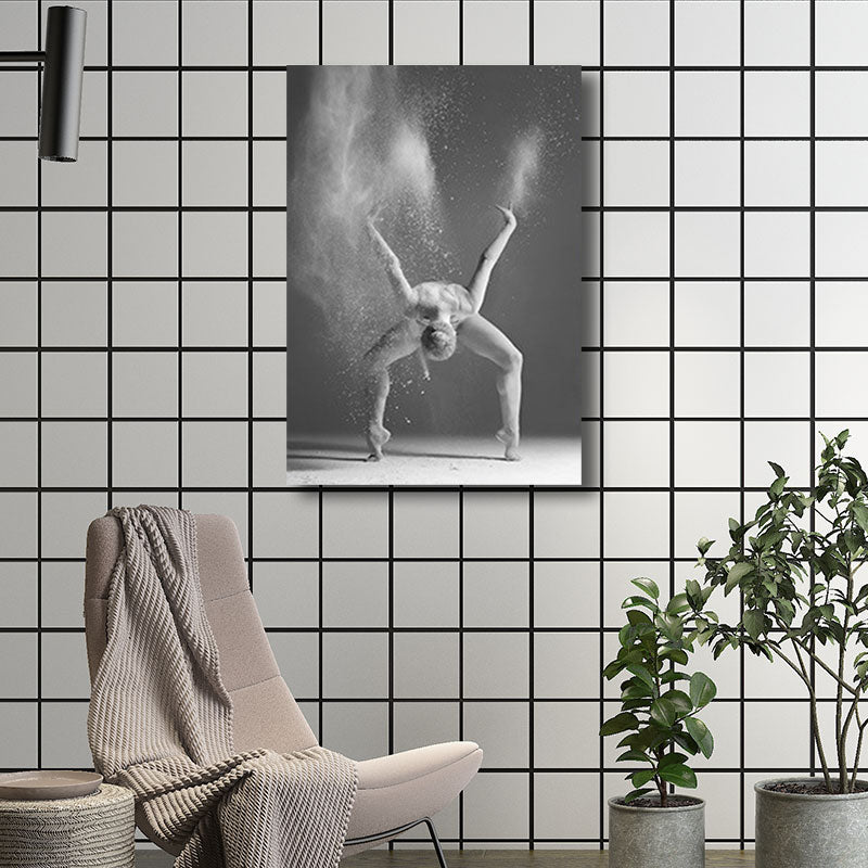 Vivolux | Zeitgenössische Wandkunst Dekor Graue tanzende Mädchen Eingewickelte Leinwand für Schlafzimmer, Mehrere Größen Verfügbar