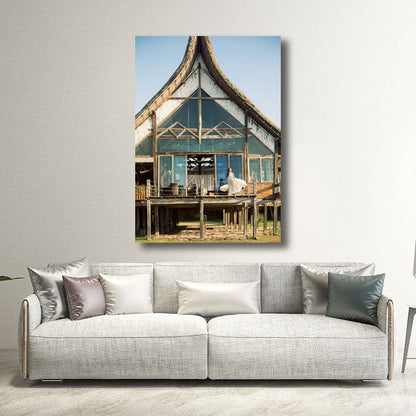 Vivolux | Leinwand Dekorative Kunstdruck Mediterrane Architektur Wanddekoration in Dunkelfarbe für das Wohnzimmer