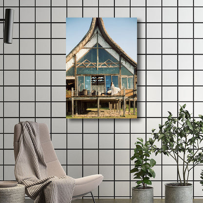 Vivolux | Leinwand Dekorative Kunstdruck Mediterrane Architektur Wanddekoration in Dunkelfarbe für das Wohnzimmer