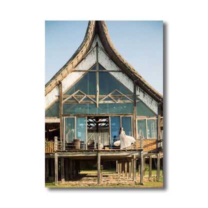 Vivolux | Leinwand Dekorative Kunstdruck Mediterrane Architektur Wanddekoration in Dunkelfarbe für das Wohnzimmer