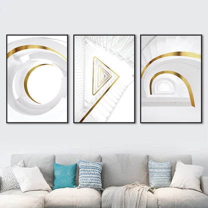 Vivolux | Großes Gebäude Innen dekorative Leinwand minimalistisch für Wohnraum Wandkunstdruck in Weiß