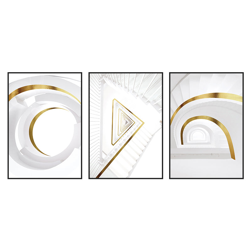 Vivolux | Großes Gebäude Innen dekorative Leinwand minimalistisch für Wohnraum Wandkunstdruck in Weiß