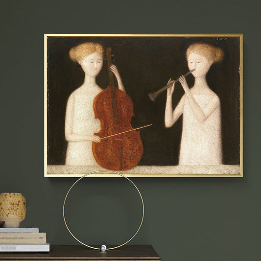 Vivolux | Leinwand Braune Malerei Modern Stil Maid und Musikinstrumente Wandkunst Dekor