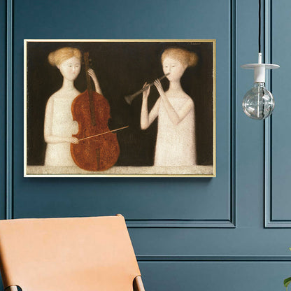 Vivolux | Leinwand Braune Malerei Modern Stil Maid und Musikinstrumente Wandkunst Dekor