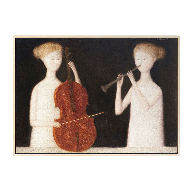 Vivolux | Leinwand Braune Malerei Modern Stil Maid und Musikinstrumente Wandkunst Dekor