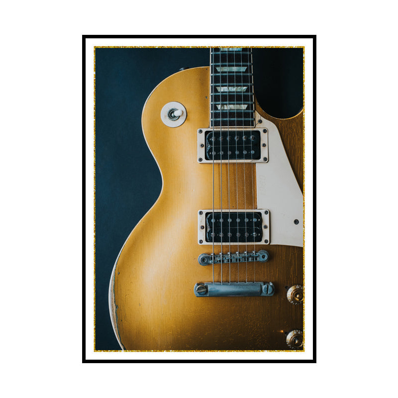 Vivolux | Musik Gitarre Kunstdruck Minimalismus Texturiert Eingewickelte Leinwand in Gelb für das Wohnzimmer