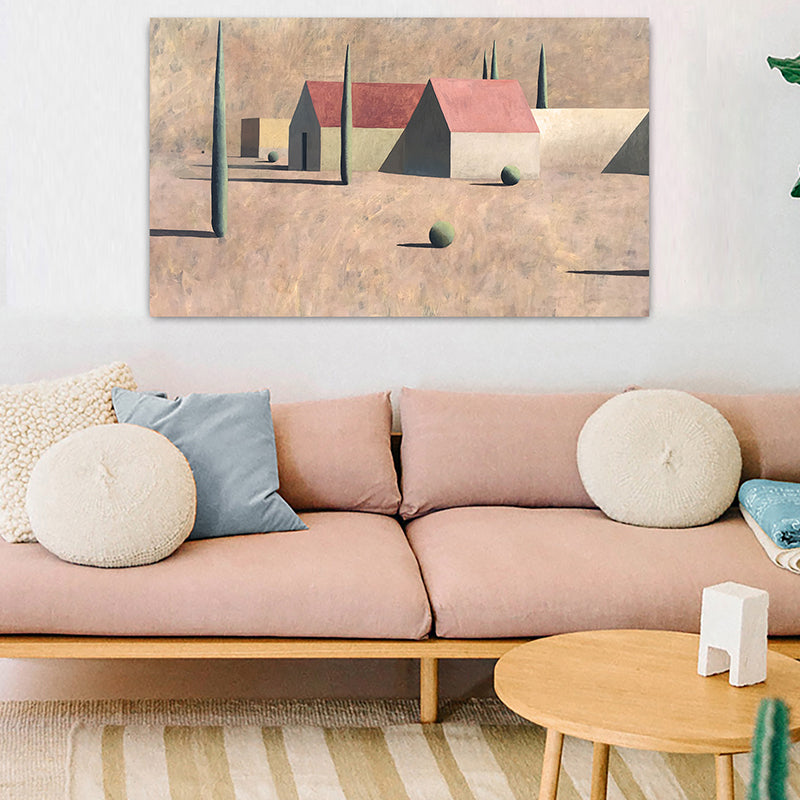 Vivolux | Kleine Bungalow Wanddecoratie Bruin Canvas Schilderij Textuur, Verschillende Maatopties