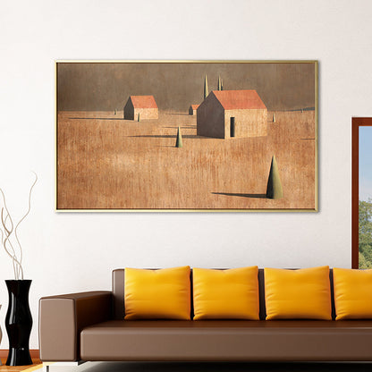 Vivolux | Kleine Bungalow Wanddecoratie Bruin Canvas Schilderij Textuur, Verschillende Maatopties