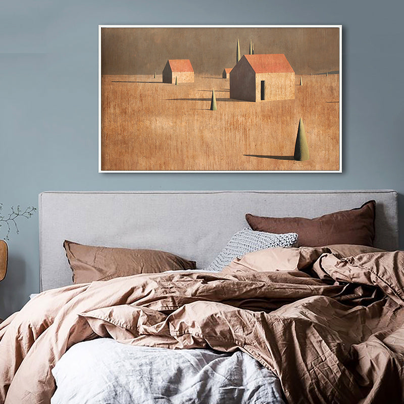 Vivolux | Kleine Bungalow Wanddecoratie Bruin Canvas Schilderij Textuur, Verschillende Maatopties