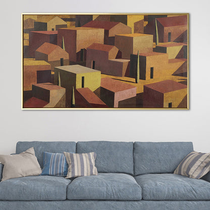 Vivolux | Kleine Bungalow Wanddecoratie Bruin Canvas Schilderij Textuur, Verschillende Maatopties