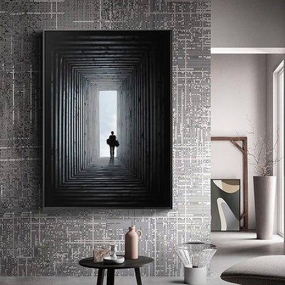 Vivolux | Dekorative Person im Flur Wanddekoration Klassischer Leinwanddruck in Schwarz, Mehrere Größen