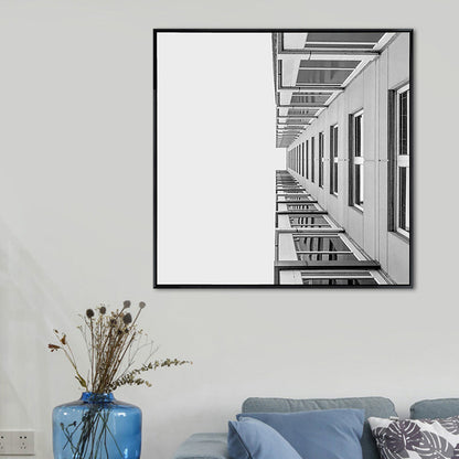 Vivolux | Grau Modernist Canvas Wandkunst Kreatives Gebäude Quadrat Malerei Dekor für Schlafzimmer