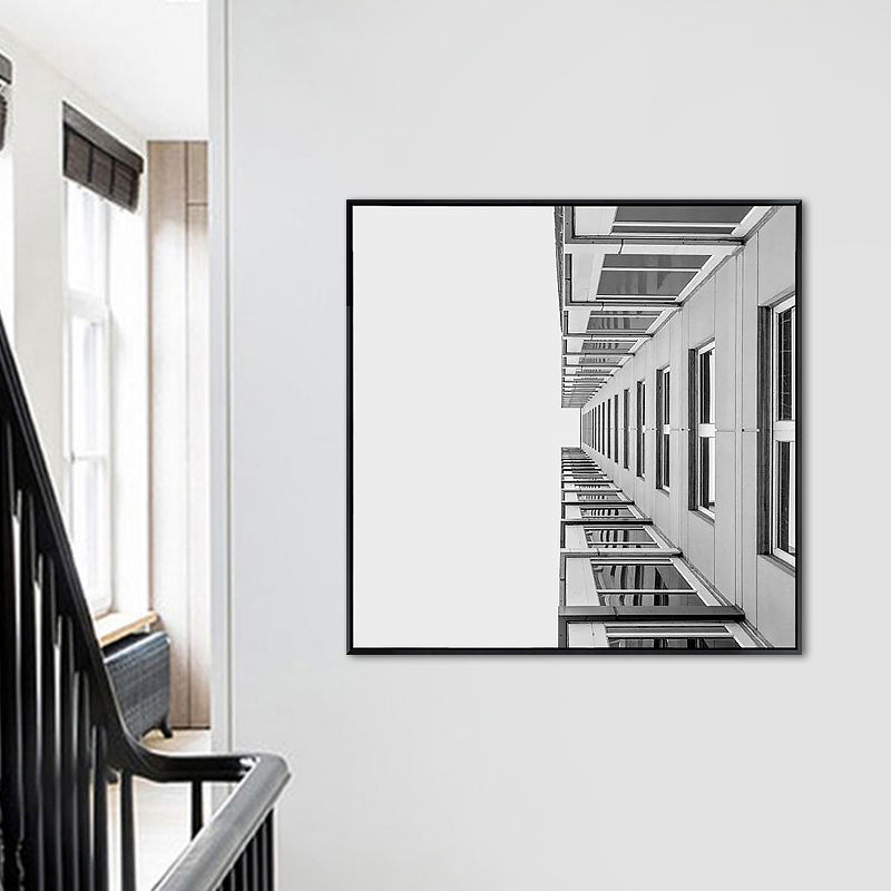 Vivolux | Grau Modernist Canvas Wandkunst Kreatives Gebäude Quadrat Malerei Dekor für Schlafzimmer
