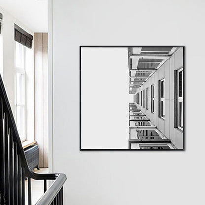 Vivolux | Grau Modernist Canvas Wandkunst Kreatives Gebäude Quadrat Malerei Dekor für Schlafzimmer