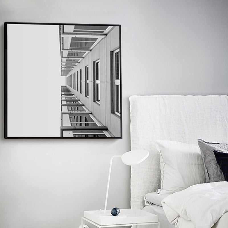 Vivolux | Grau Modernist Canvas Wandkunst Kreatives Gebäude Quadrat Malerei Dekor für Schlafzimmer