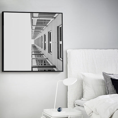 Vivolux | Grau Modernist Canvas Wandkunst Kreatives Gebäude Quadrat Malerei Dekor für Schlafzimmer