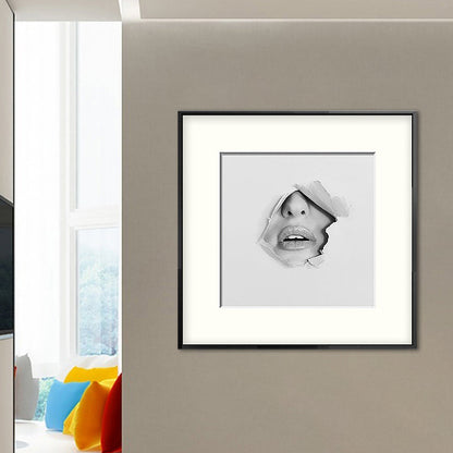 Vivolux | Mond- en neus wandkunst decoratieve modernisme voor slaapkamer vierkante canvasprint in grijs