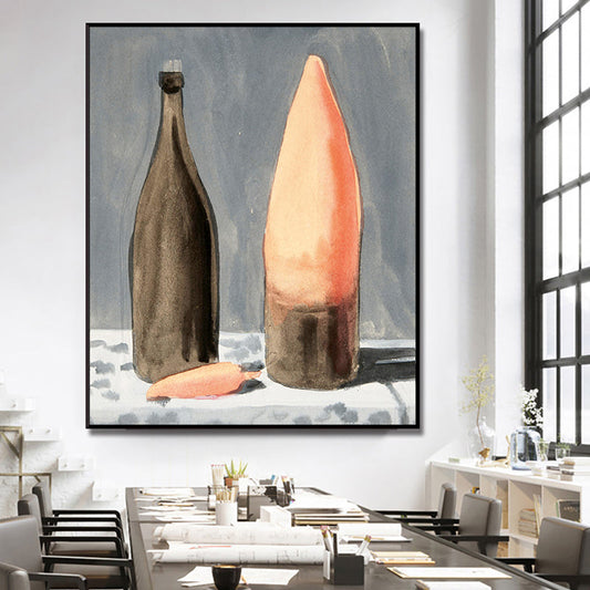 Vivolux | Traditioneller Stil Weinflasche Leinwand Braun Esstisch Ölmalerei Wandkunst Druck
