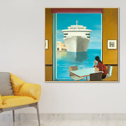 Vivolux | Zachte Kleur Seaside Maiden Canvas Olieverf Schilderij Moderne Stijl Textuur Kunst voor Keuken