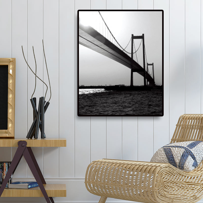 Vivolux | Sea Bridge Leinwand Wandkunst Nostalgische Atemberaubende Landschaft Wanddekoration in dunkler Farbe für Raum