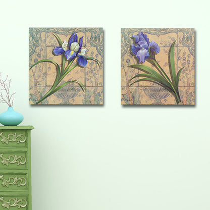 Vivolux | Lila Iris Malerei Blume Traditionelle Strukturierte Leinwand Wandkunst für Zuhause, Set von 2