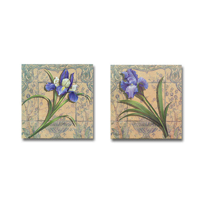 Vivolux | Lila Iris Malerei Blume Traditionelle Strukturierte Leinwand Wandkunst für Zuhause, Set von 2