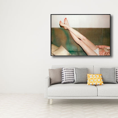 Vivolux | Liegende Frau Wanddekoration Moderne Texturierte Leinwand Kunst in Weiß für Salon, Verschiedene Größen