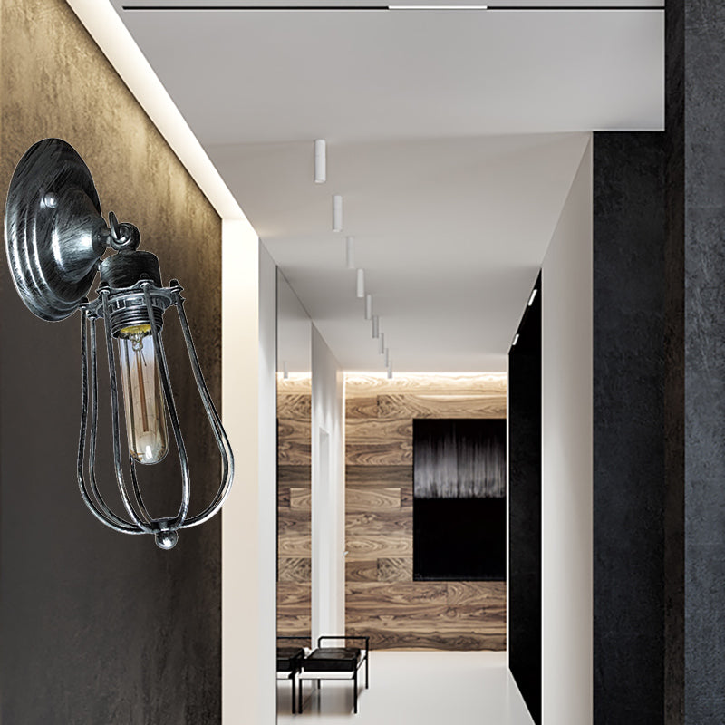 Vivolux | 1 Kopdraad Beschermingswandlamp Wandlamp met Gloeilamp Schaduw Industrieel Verouderd Messing/Antiek Zilveren IJzeren Wandlamp voor Restaurant