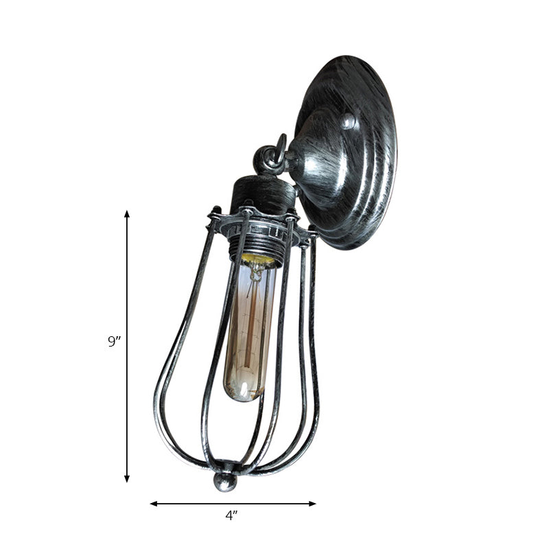 Vivolux | 1 Kopdraad Beschermingswandlamp Wandlamp met Gloeilamp Schaduw Industrieel Verouderd Messing/Antiek Zilveren IJzeren Wandlamp voor Restaurant