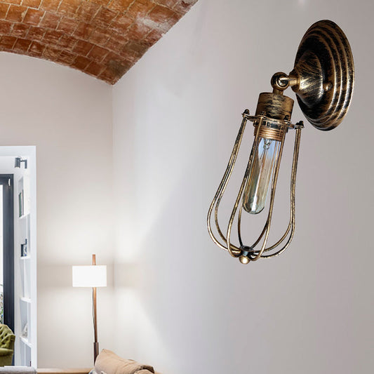 Vivolux | 1 Kopdraad Beschermingswandlamp Wandlamp met Gloeilamp Schaduw Industrieel Verouderd Messing/Antiek Zilveren IJzeren Wandlamp voor Restaurant
