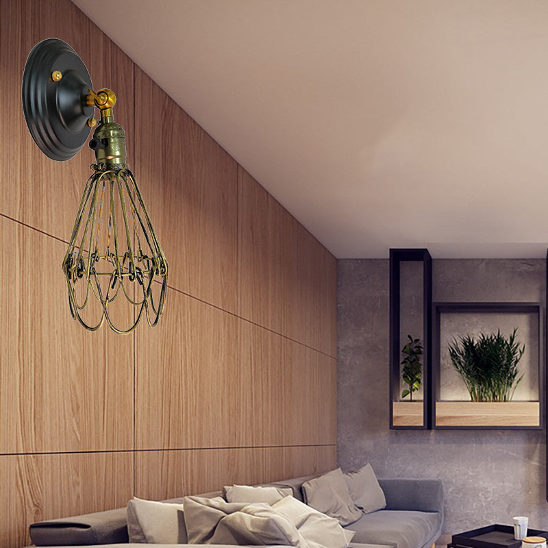 Vivolux | Gegoten ijzeren draadbescherming wandverlichting boerderij stijl 1 bol restaurant draaibare scone lamp in zwart/bronze