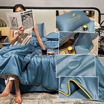 Vivolux | Bettwäsche Set Blau Seide Kühlend Sommer Quilt