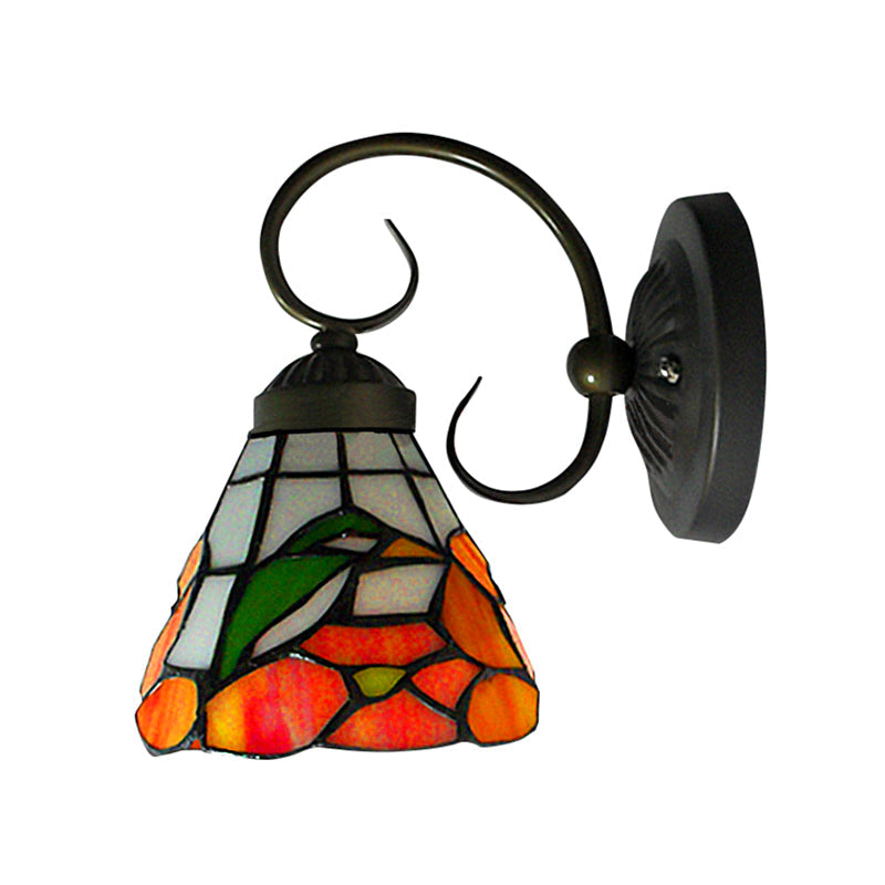 Vivolux | 1 Kopf Pfingstrosen Wandleuchte Viktorianisch Schwarzes Gefärbtes Glas Wandmontage Licht mit Gebogener/gerader Arm