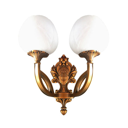 Vivolux | Tulip Witte Glazen Wandlamp Sconces Land 1/2-Bulb Woonkamer Wandverlichting Fixture in Messing met Gebogen Arm