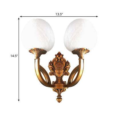 Vivolux | Tulip Witte Glazen Wandlamp Sconces Land 1/2-Bulb Woonkamer Wandverlichting Fixture in Messing met Gebogen Arm
