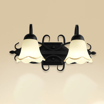 Vivolux | Blumen Badezimmer Wandbeleuchtung Traditionelle Mattglas 2/3-Kopf Schwarze Wandleuchte mit Gänsehalsschneckarm