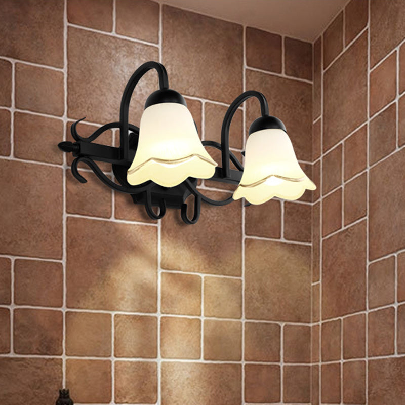 Vivolux | Blumen Badezimmer Wandbeleuchtung Traditionelle Mattglas 2/3-Kopf Schwarze Wandleuchte mit Gänsehalsschneckarm