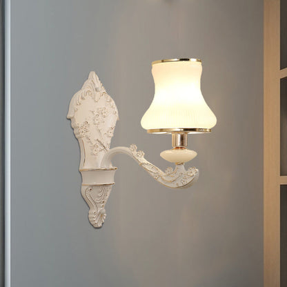 Vivolux | Gourd Schlafzimmer Wandmontage Lampe Ländlich Weißes Glas 1/2-Kopf Beige Wandbeleuchtung Ideen mit Harz Rückplatte