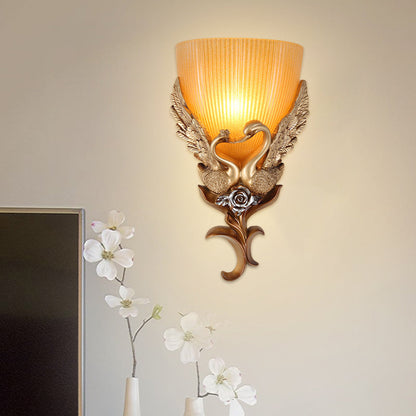 Vivolux | Hars Eend Wandverlichting Ideeën Klassieke 1 Lampe Schlafzimmer Wandlampe in Gold mit Schale Amber Geriffeltes Glasdach