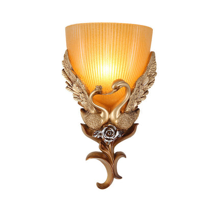 Vivolux | Hars Eend Wandverlichting Ideeën Klassieke 1 Lampe Schlafzimmer Wandlampe in Gold mit Schale Amber Geriffeltes Glasdach