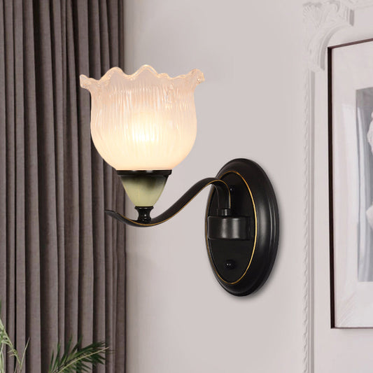 Vivolux | Vintage Blossom Wandleuchte 1/2-Glühbirne Opal Rippenglas Wandbeleuchtung Idee in Schwarz für Wohnzimmer