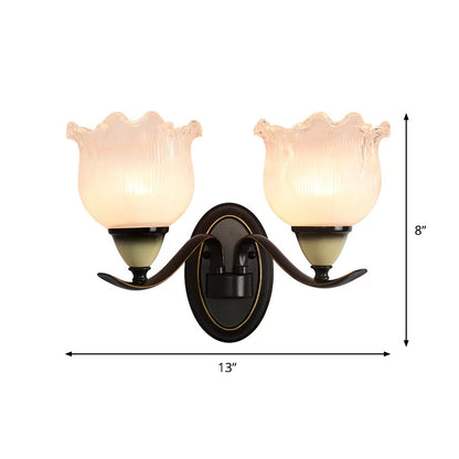 Vivolux | Vintage Blossom Wandleuchte 1/2-Glühbirne Opal Rippenglas Wandbeleuchtung Idee in Schwarz für Wohnzimmer