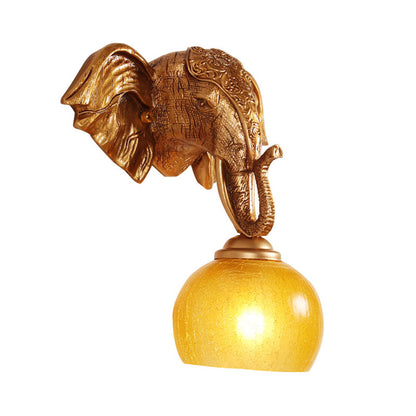 Vivolux | Gouden 1-bol wandverlichting traditionele orb crackle matglas wandlamp met resin olifant achterplaat
