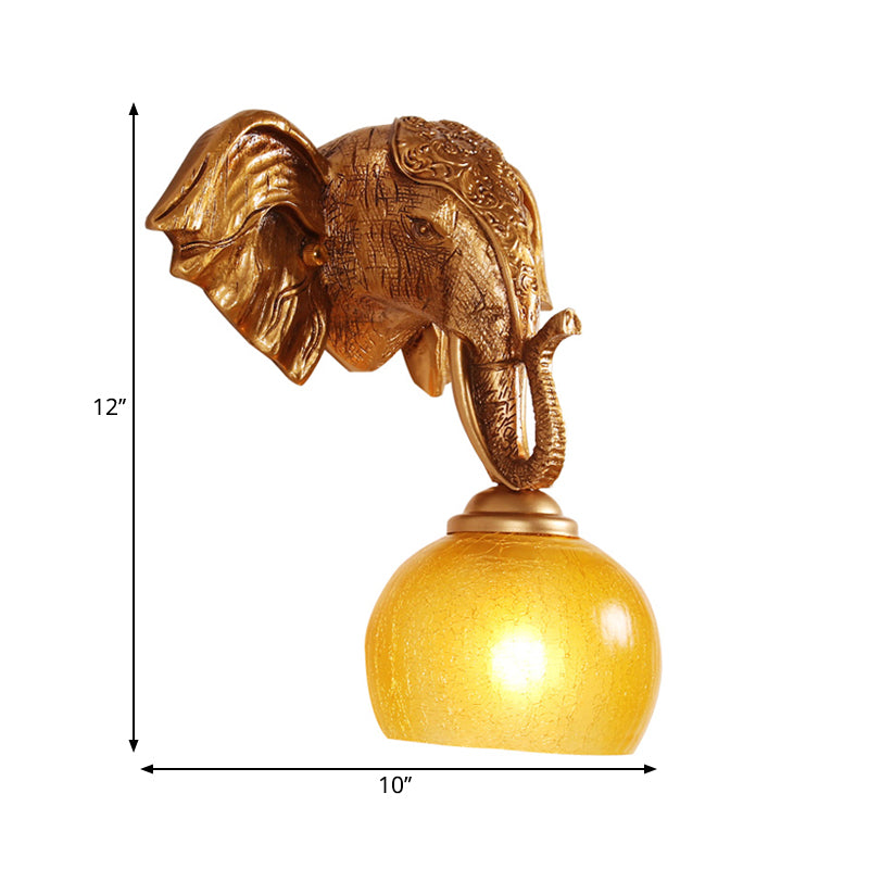 Vivolux | Gouden 1-bol wandverlichting traditionele orb crackle matglas wandlamp met resin olifant achterplaat