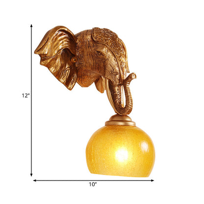 Vivolux | Gouden 1-bol wandverlichting traditionele orb crackle matglas wandlamp met resin olifant achterplaat
