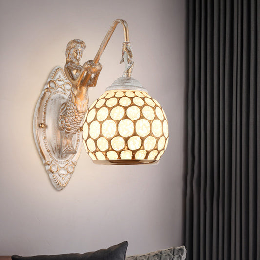 Vivolux | Sphere Schlafzimmer Wandbeleuchtung Ideen Traditioneller Stil Metall 1 Kopf Weiße Wandlampenlicht mit Harz Meerjungfrau Rückplatte